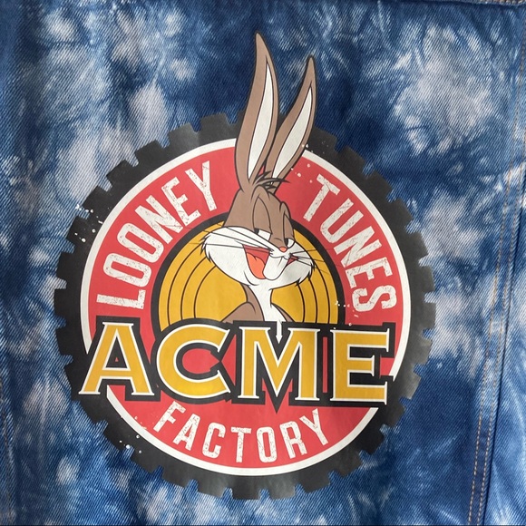 New Members Only Looney Tunes ACME Denim Jacket Bleach Tie Dye Acid Wash Large - Picture 7 of 16